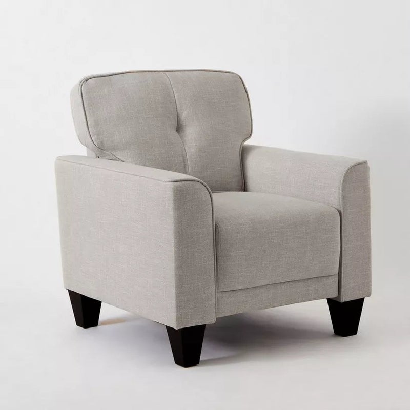 Nora Luxe Modern Single-Seater Sofa – Square Arm Accent Chair with Slim Legs, Compact Fabric Armchair